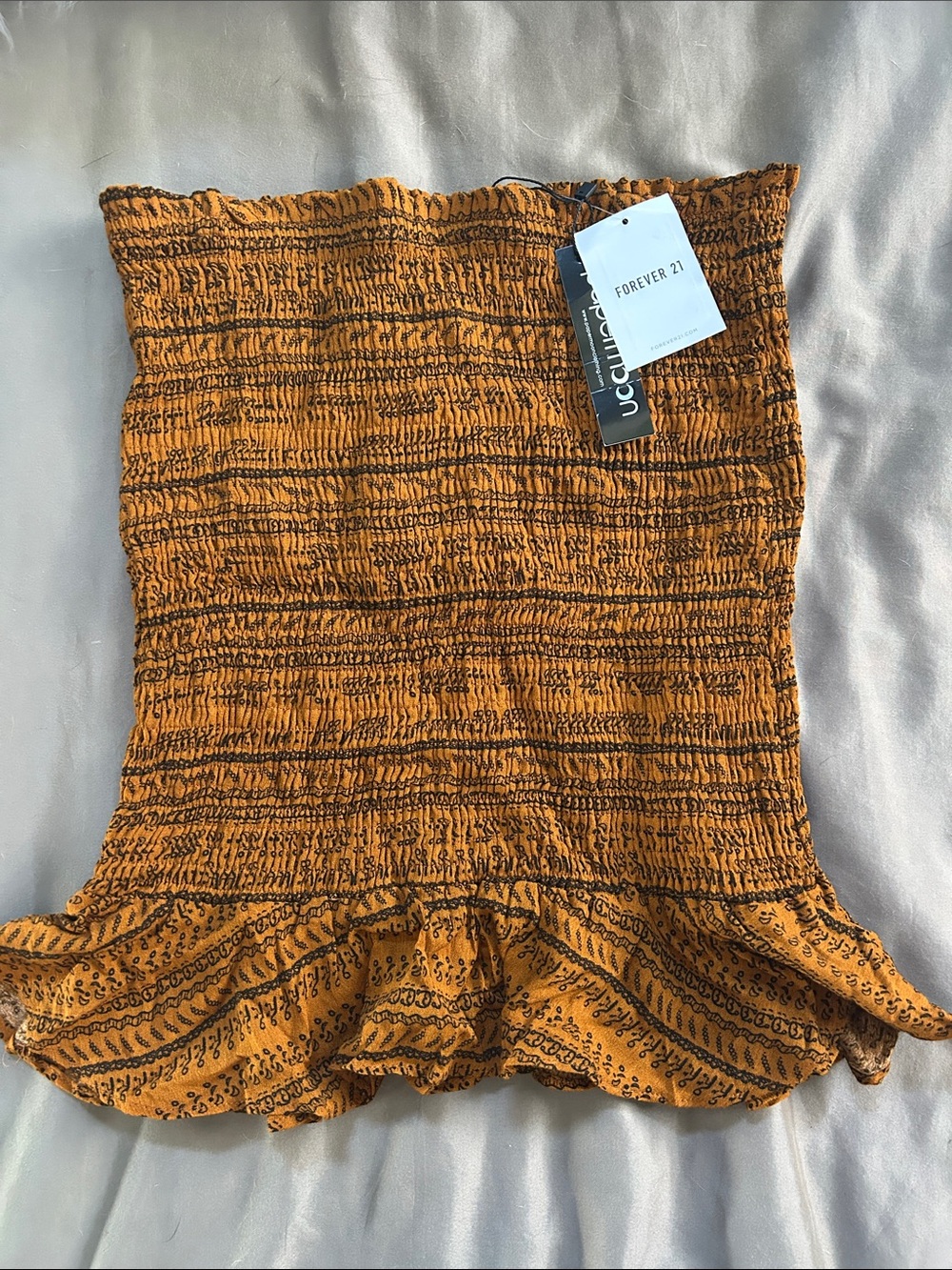 Forever 21 Mustard Smocked Mini Skirt with Black Print